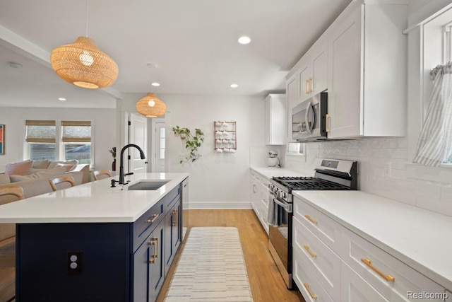 423 N Altadena Ave, Royal Oak, MI 48067 - kitchen featuring appliances with stainless steel finishes, backsplash, light countertops, white cabinets, and recessed lighting