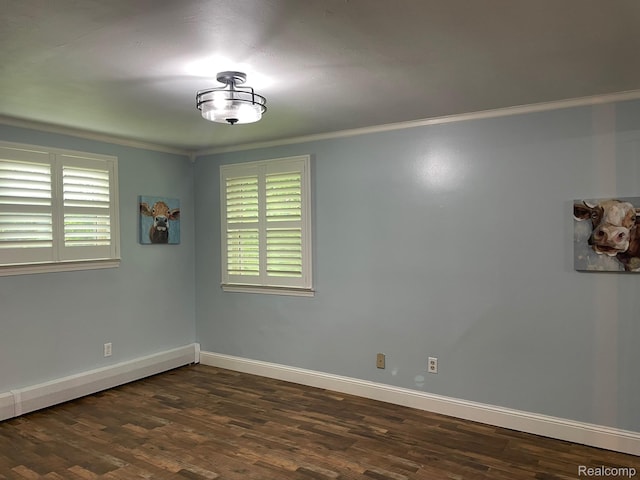 21150 E Chigwidden St, Northville, MI 48167 - unfurnished room featuring crown molding, healthy amount of natural light, and dark wood-style flooring