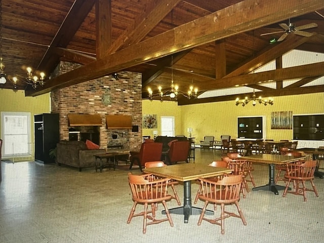 31831 Grand River Ave Unit 96, Farmington, MI 48336 - dining room with a chandelier, wooden ceiling, and ceiling fan