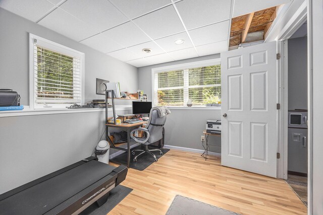 21008 Tamarack Rd, Howard City, MI 49329 - office area featuring a paneled ceiling and wood finished floors