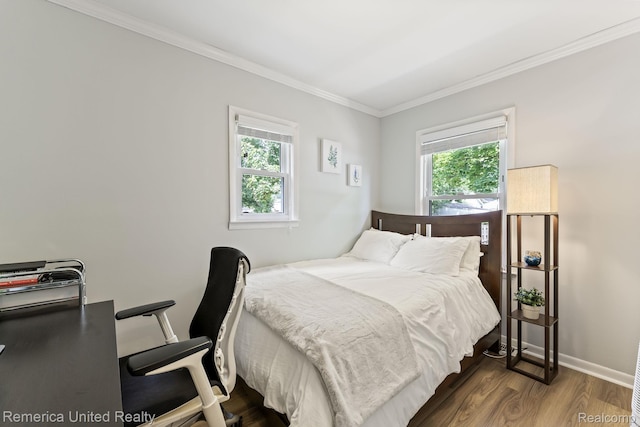 535 S Edison Ave, Royal Oak, MI 48067 - bedroom with multiple windows, ornamental molding, wood finished floors, and an office area