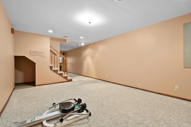 64670 Windrose Way, Lawton, MI 49065 - exercise room featuring carpet flooring and recessed lighting