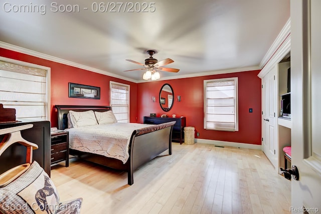 2861 Sunnyknoll Ave, Berkley, MI 48072 - bedroom with ornamental molding, wood finished floors, and a ceiling fan