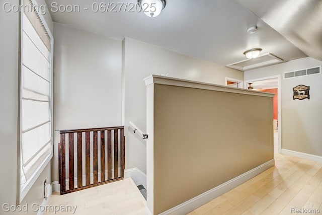 2861 Sunnyknoll Ave, Berkley, MI 48072 - corridor featuring an upstairs landing, attic access, and wood finished floors