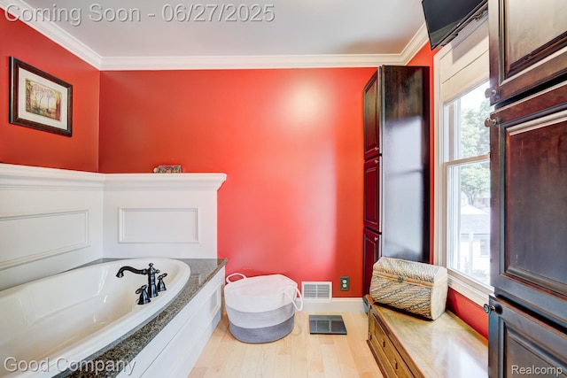 2861 Sunnyknoll Ave, Berkley, MI 48072 - full bathroom with a garden tub, ornamental molding, and wood finished floors