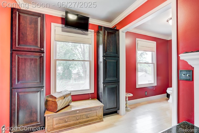 2861 Sunnyknoll Ave, Berkley, MI 48072 - interior space with ornamental molding and light wood-style floors