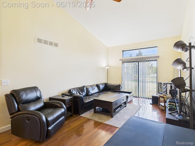 38772 Windmill Pointe N, Clinton Township, MI 48038 - living room featuring wood finished floors and high vaulted ceiling