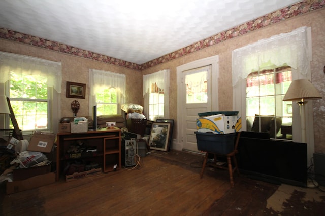14585 E V Ave, Fulton, MI 49052 - office with hardwood / wood-style flooring, wallpapered walls, and healthy amount of natural light