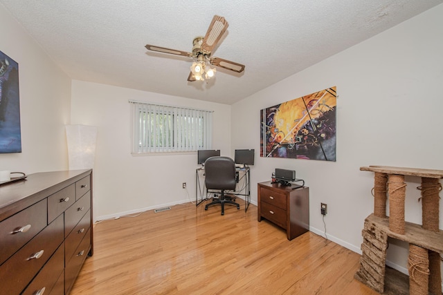 1361 Holmes Rd, Ypsilanti, MI 48198 - home office featuring light wood-style flooring, a ceiling fan, and a textured ceiling