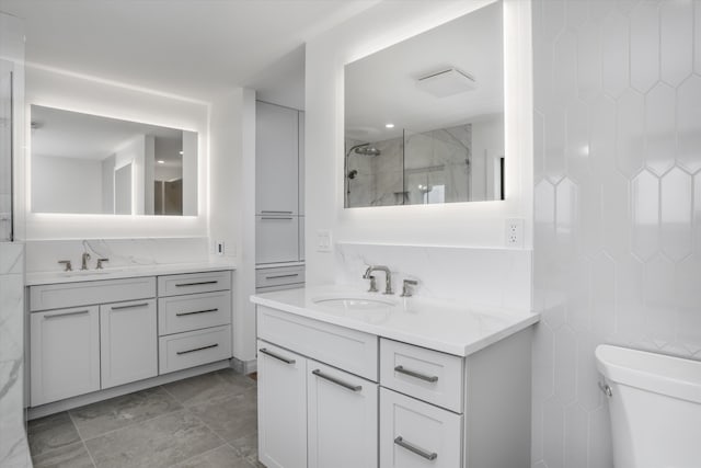 7280 Austin Rd, Saline, MI 48176 - bathroom featuring vanity, marble finish flooring, and a marble finish shower