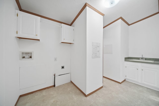 3280 Carlton Blvd, Jackson, MI 49203 - washroom with hookup for an electric dryer, hookup for a washing machine, cabinet space, and ornamental molding