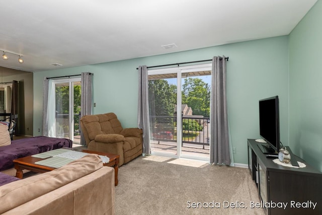 2623 Ridgecroft Dr SE Unit 301, Grand Rapids, MI 49546 - living room featuring light colored carpet and rail lighting