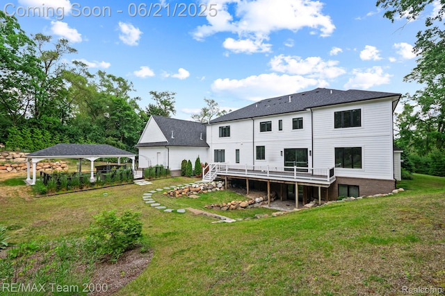 32575 Romsey Rd, Franklin, MI 48025 - rear view of property with a gazebo, a yard, and a deck