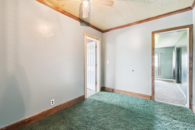 14211 Gilbert Rd, Waldron, MI 49288 - empty room with carpet flooring, ornamental molding, and ceiling fan