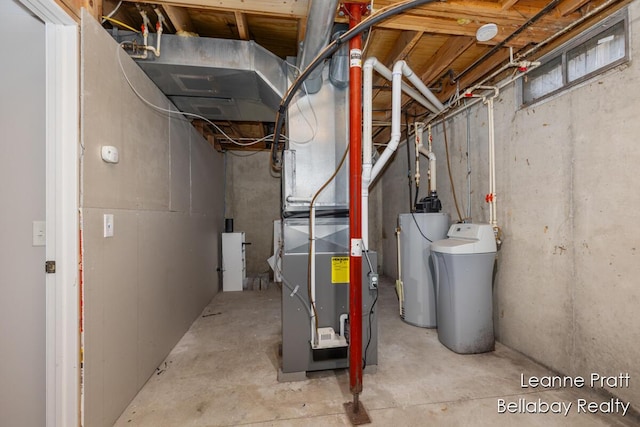 127 Hamilton Ln, Dowling, MI 49050 - unfinished basement with a water softener, water heater, and heating unit