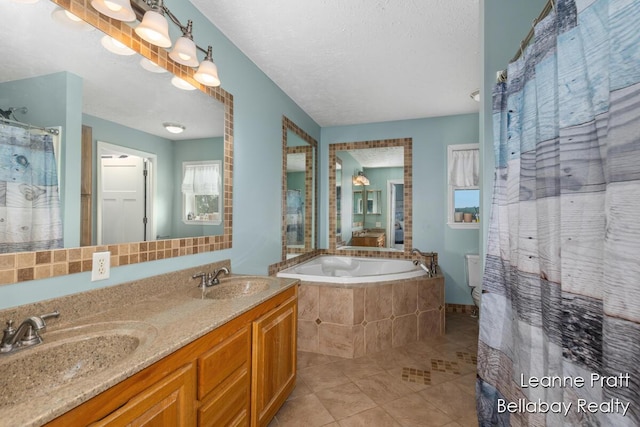 127 Hamilton Ln, Dowling, MI 49050 - full bath with tile patterned floors, a bath, double vanity, and curtained shower