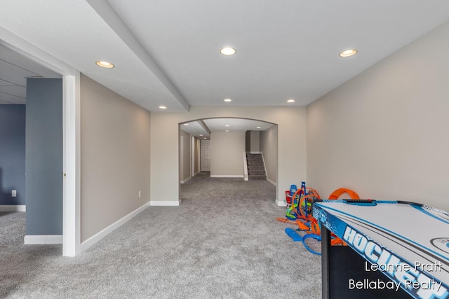 127 Hamilton Ln, Dowling, MI 49050 - game room with carpet, recessed lighting, and arched walkways