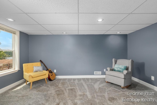 127 Hamilton Ln, Dowling, MI 49050 - sitting room with carpet floors, a paneled ceiling, and recessed lighting