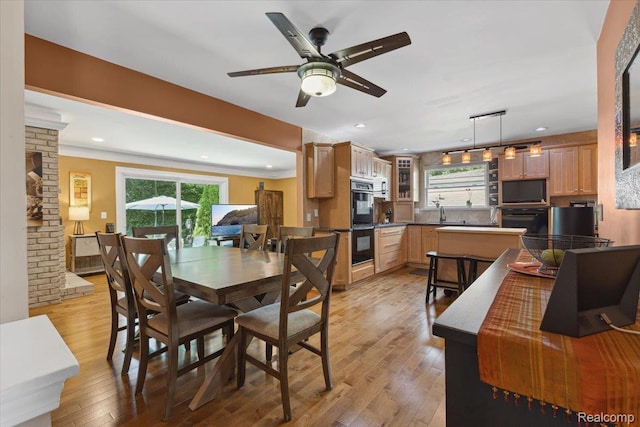 1101 Shallowdale Dr, Troy, MI 48085 - dining space with healthy amount of natural light, light wood-style flooring, a ceiling fan, and recessed lighting
