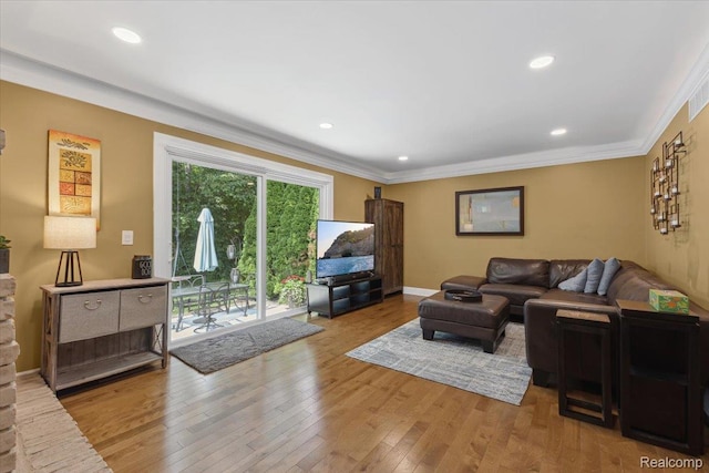 1101 Shallowdale Dr, Troy, MI 48085 - living area with hardwood / wood-style floors, ornamental molding, and recessed lighting