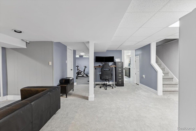 1101 Shallowdale Dr, Troy, MI 48085 - carpeted living room with stairway and an office area