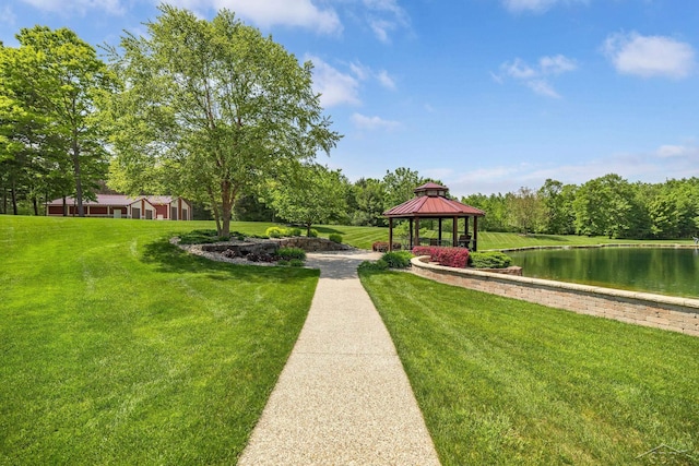 199 E Brooks Rd, Midland, MI 48640 - surrounding community with a gazebo, a water view, and a yard