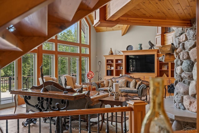 199 E Brooks Rd, Midland, MI 48640 - living room with a wooden ceiling with exposed beams and tile patterned floors