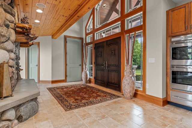 199 E Brooks Rd, Midland, MI 48640 - foyer with wood ceiling, recessed lighting, and vaulted ceiling
