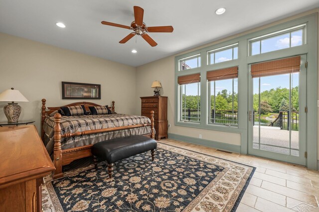 199 E Brooks Rd, Midland, MI 48640 - bedroom featuring access to outside, recessed lighting, and a ceiling fan