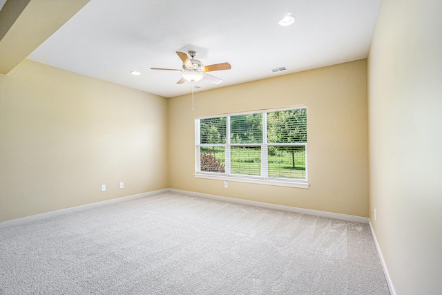 8842 Oakland Hills Cir, Portage, MI 49024 - empty room featuring light colored carpet, ceiling fan, and recessed lighting