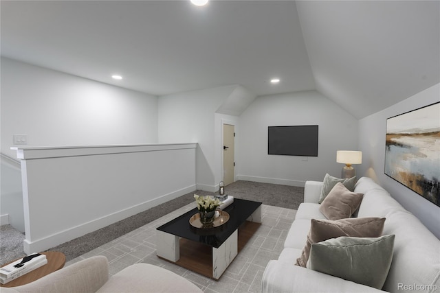 19228 Melvin St, Roseville, MI 48066 - living area with lofted ceiling, light colored carpet, and recessed lighting