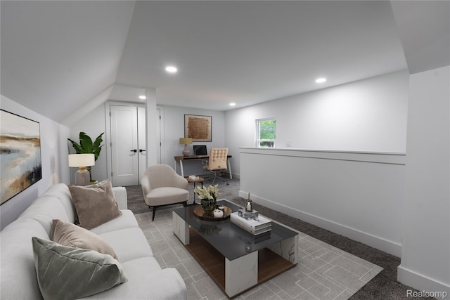 19228 Melvin St, Roseville, MI 48066 - carpeted living area with recessed lighting and lofted ceiling