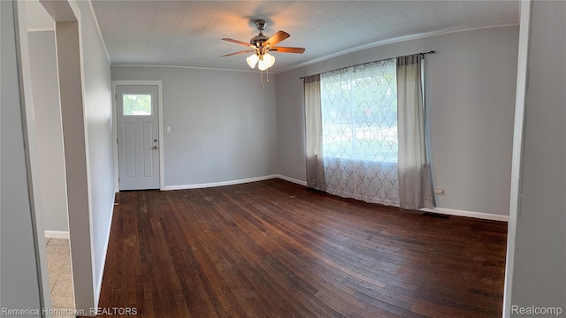 31805 Tuscola Ct, Westland, MI 48186 - empty room featuring crown molding, wood-type flooring, and a ceiling fan