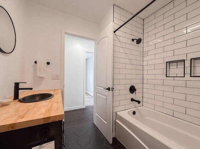 56570 Warren Dr, Dowagiac, MI 49047 - bathroom with shower / washtub combination, vanity, and tile patterned flooring