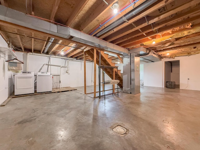 56570 Warren Dr, Dowagiac, MI 49047 - unfinished below grade area featuring independent washer and dryer and stairs