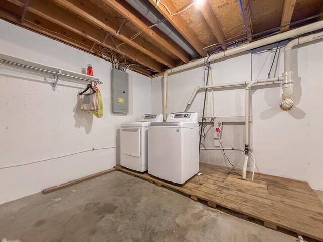 56570 Warren Dr, Dowagiac, MI 49047 - unfinished below grade area featuring electric panel and independent washer and dryer