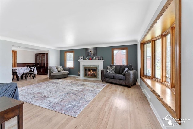 1617 Davis St, Wyandotte, MI 48192 - living room with wood finished floors and a fireplace with flush hearth