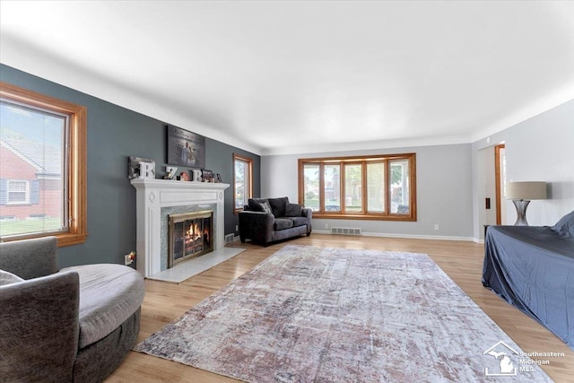 1617 Davis St, Wyandotte, MI 48192 - living area with a fireplace and light wood-type flooring