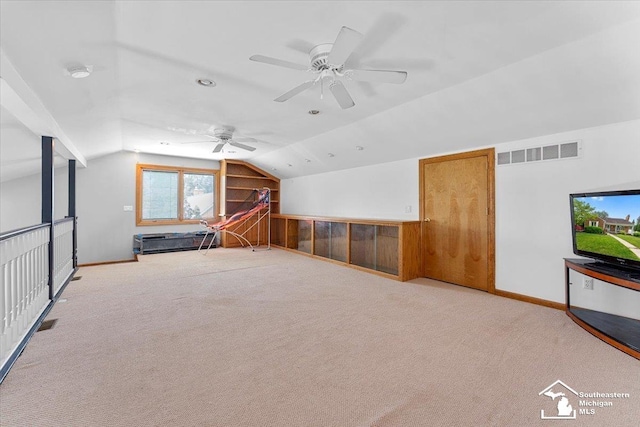 1617 Davis St, Wyandotte, MI 48192 - bonus room with lofted ceiling, carpet floors, a ceiling fan, a wainscoted wall, and wooden walls