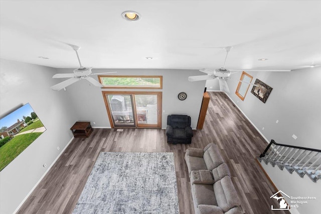 1617 Davis St, Wyandotte, MI 48192 - living room with ceiling fan, wood finished floors, and recessed lighting