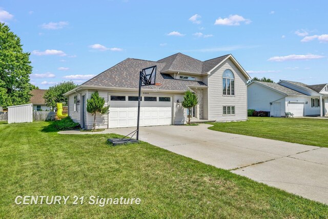 2364 Milford Dr, Saginaw, MI 48603 - traditional home with an attached garage, concrete driveway, a front yard, and a shingled roof