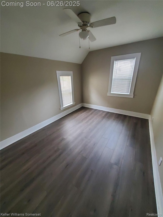 3909 Electric Ave, Port Huron, MI 48060 - spare room with a ceiling fan, lofted ceiling, and dark wood-style flooring