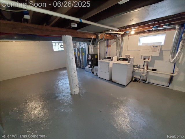 3909 Electric Ave, Port Huron, MI 48060 - basement with washing machine and dryer, heating unit, and water heater