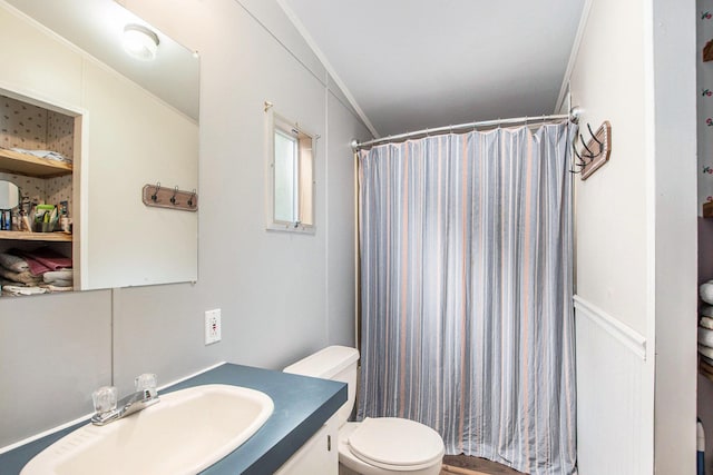 12467 S Running Deer Ln, Grant, MI 49327 - bathroom featuring vanity, ornamental molding, and a shower with curtain
