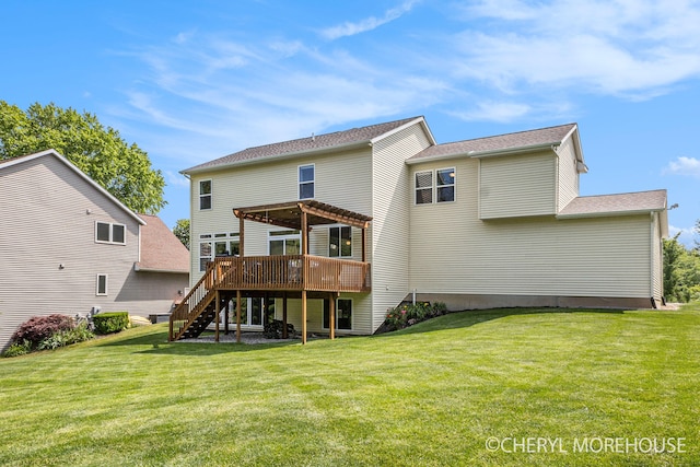 7511 Emerald Woods SE, Byron Center, MI 49315 - back of house featuring stairs, a wooden deck, and a yard