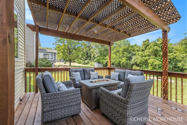 7511 Emerald Woods SE, Byron Center, MI 49315 - wooden deck with an outdoor living space with a fire pit and a lawn
