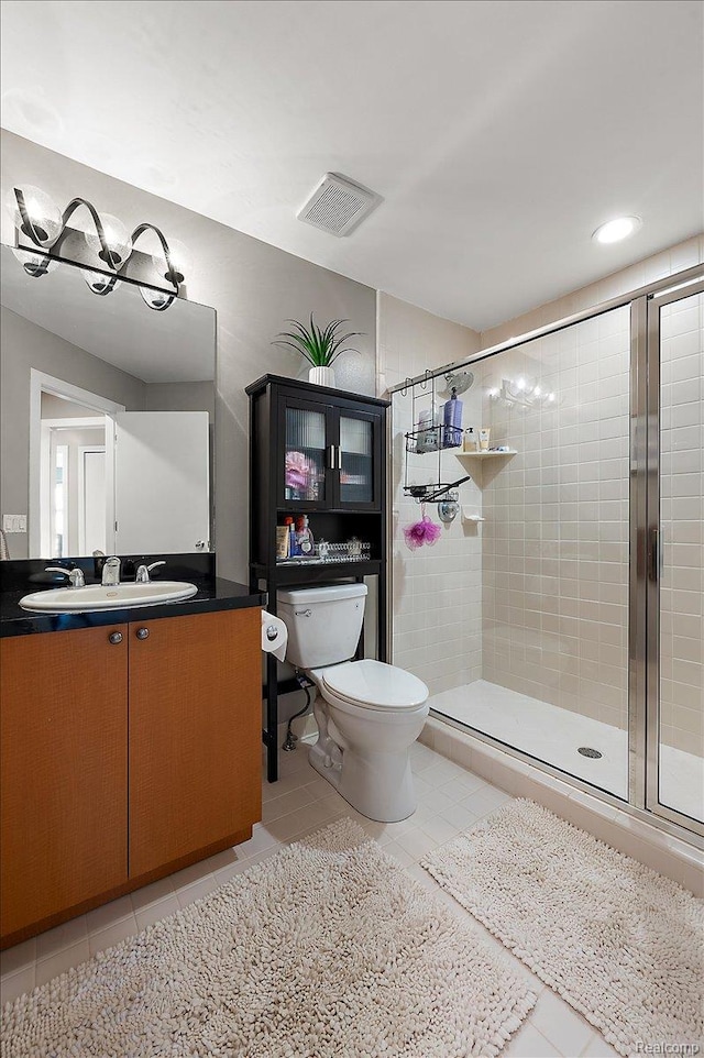 6280 Branford Dr, West Bloomfield, MI 48322 - full bath featuring a stall shower, vanity, tile patterned flooring, and recessed lighting