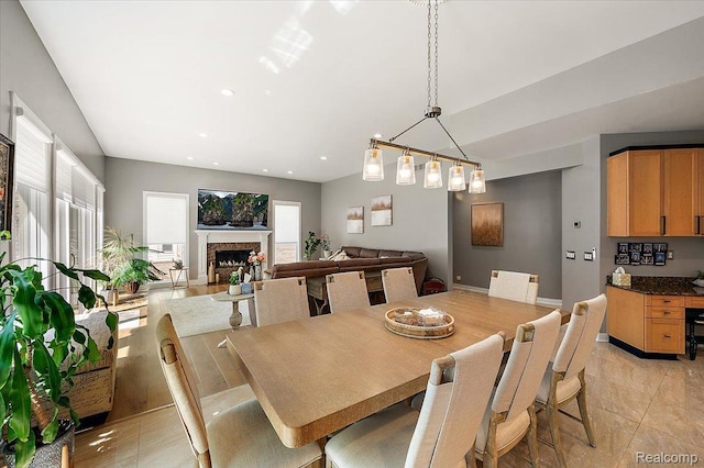 6280 Branford Dr, West Bloomfield, MI 48322 - dining space featuring a fireplace and recessed lighting
