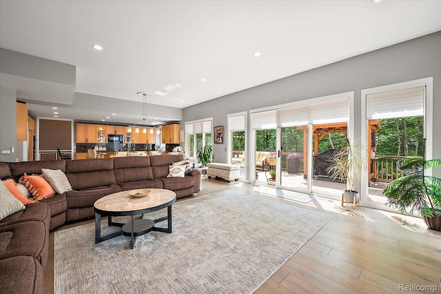 6280 Branford Dr, West Bloomfield, MI 48322 - living area featuring recessed lighting and light wood-type flooring