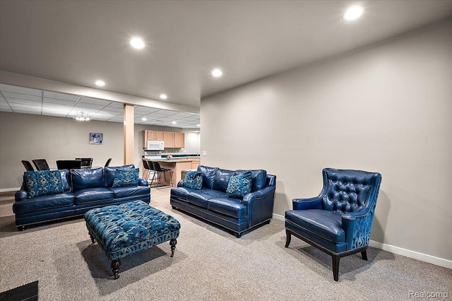 6280 Branford Dr, West Bloomfield, MI 48322 - living area featuring light colored carpet and recessed lighting